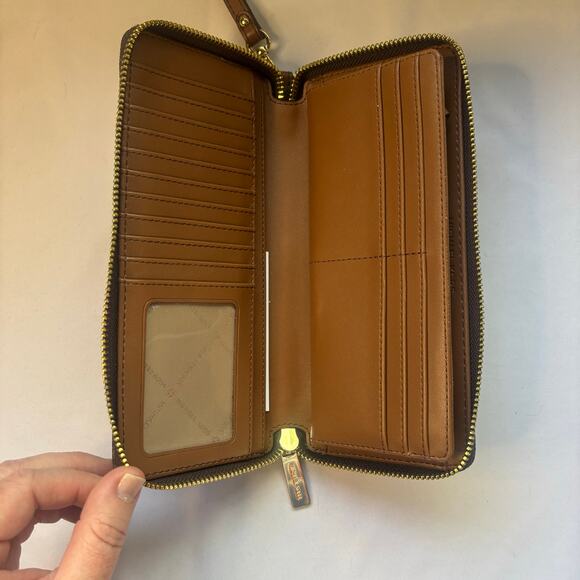 MICHAEL KORS Zip Around Long Wallet Wristlet Brown Jet Set Travel Signature - Picture 8 of 11